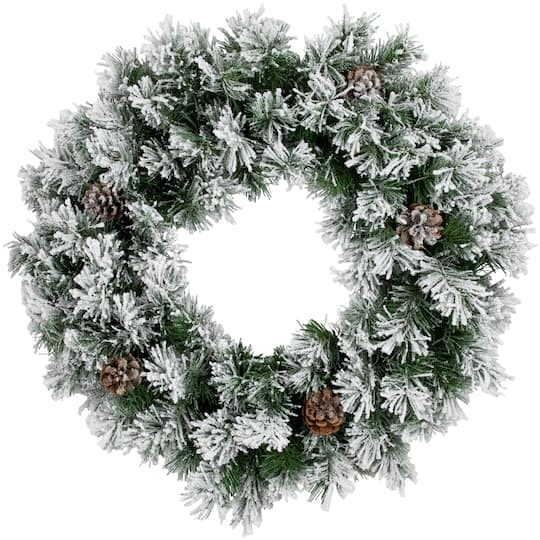 24" Flocked Angel Pine & Pinecones Wreath
